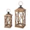 Glitzhome® Brown Wooden Modern Farmhouse Lantern Set